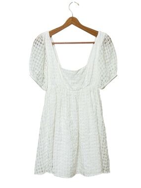 Show Me Your Mumu Ivory White Dress Checkered Puff Sleeve Womens Size Large